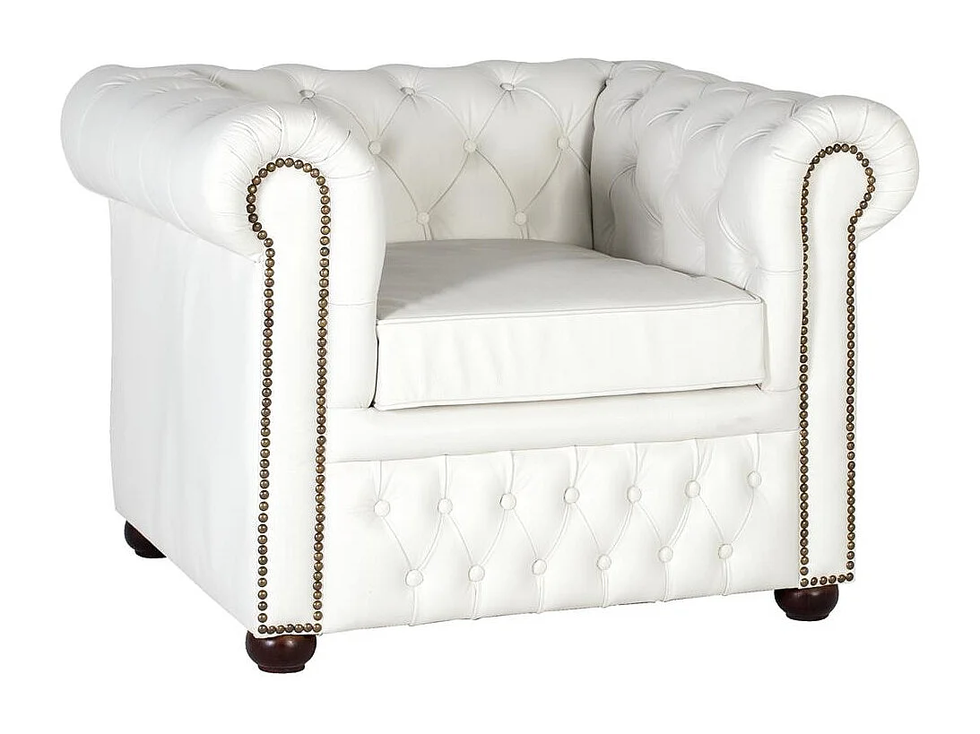 Sillón chester uniplaza tapizado en piel natural acabado blanco