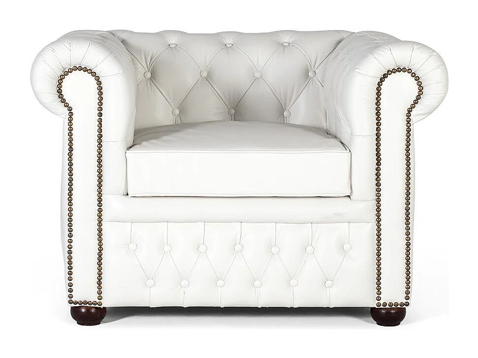 Sillón chester uniplaza tapizado en piel natural acabado blanco