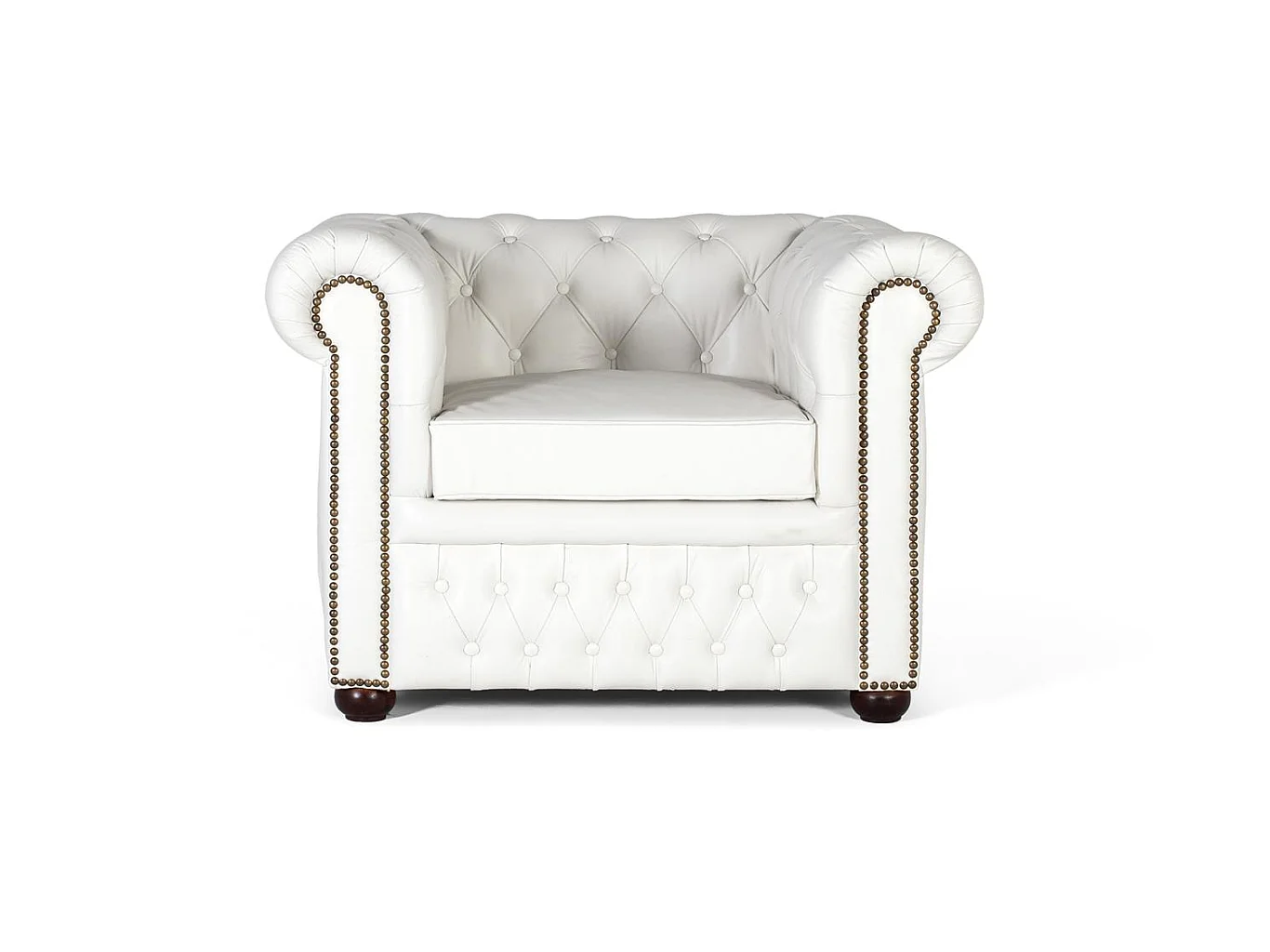 Fauteuil Chester monoplace bekleed met natuurlijk leer afwerking wit
