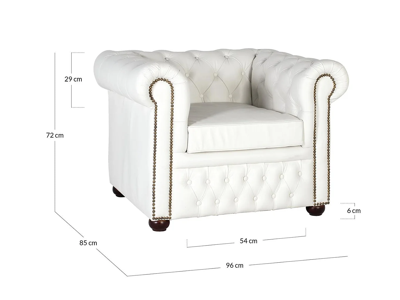 Fauteuil Chester monoplace bekleed met natuurlijk leer afwerking wit
