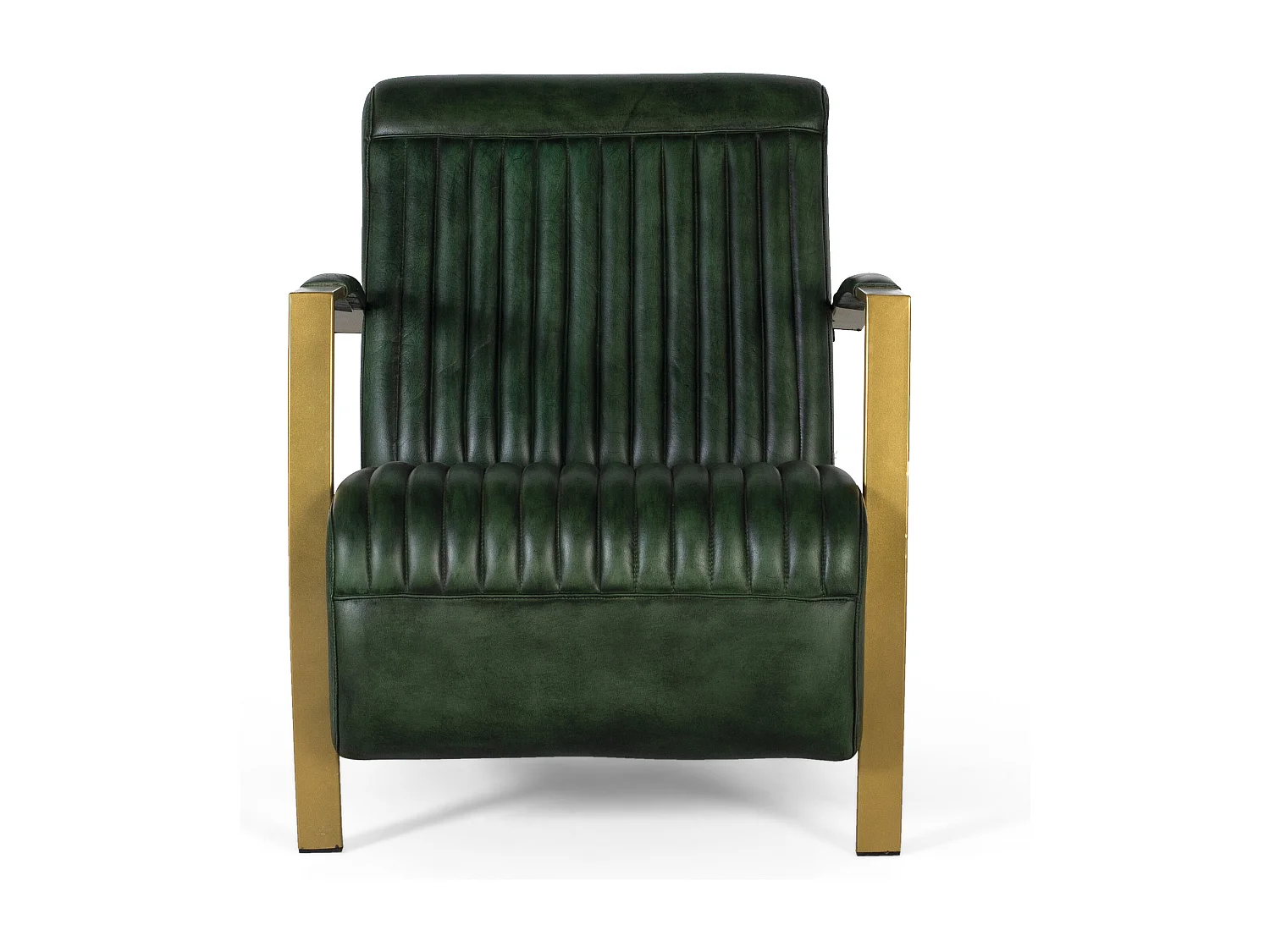 Sillón tapizado en piel natural con estructura metálica dorada