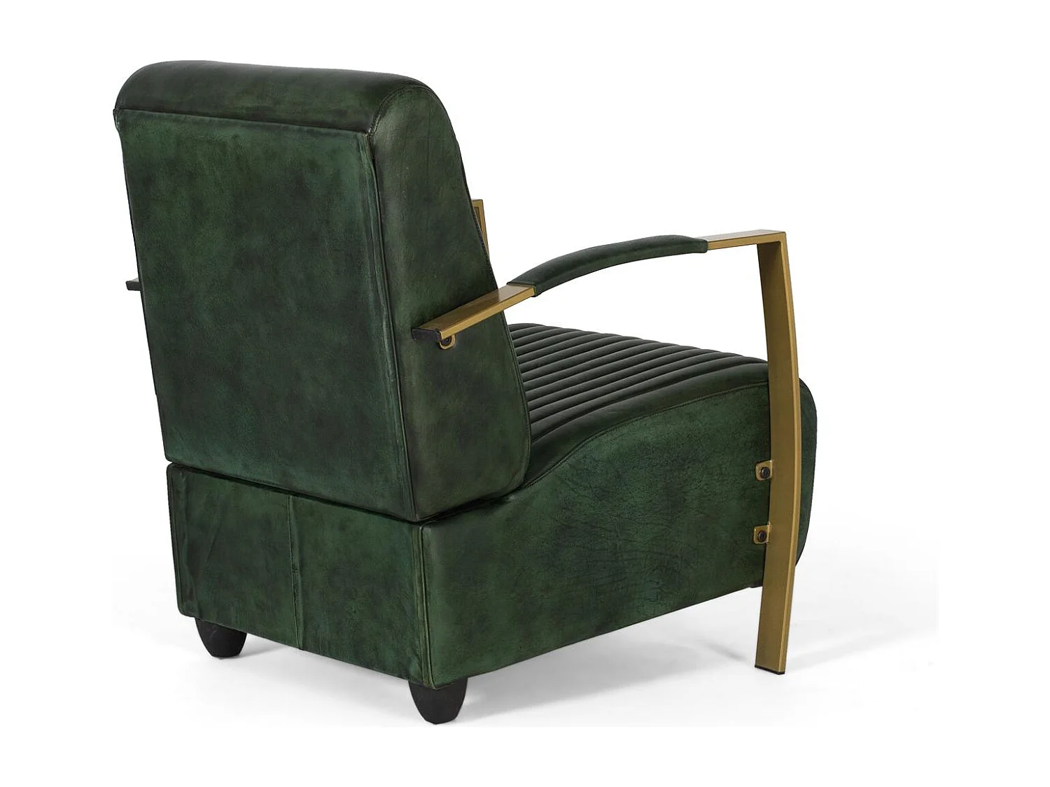 Sillón tapizado en piel natural con estructura metálica dorada