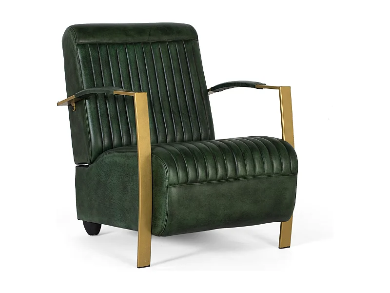 Sillón tapizado en piel natural con estructura metálica dorada