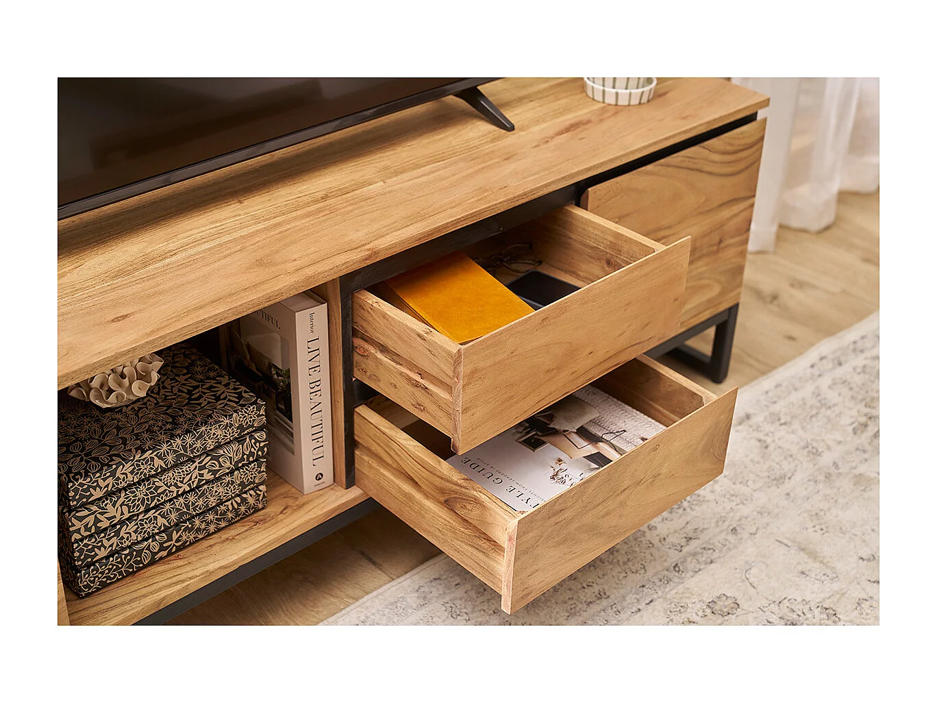 Mueble TV de acacia maciza 160 cm HOORN