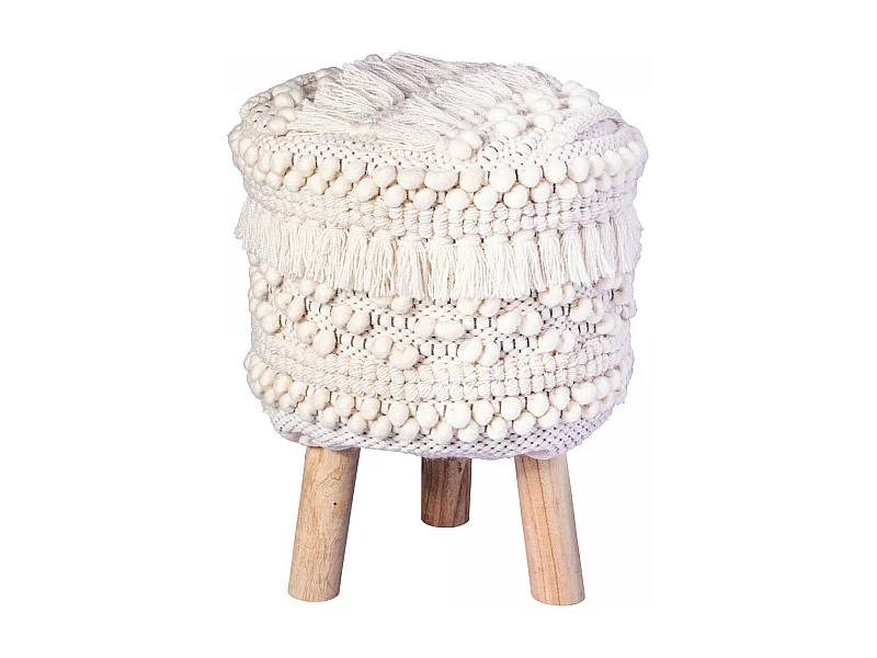 Tabouret semi artisanal en laine ZARI 35x35x47 naturel