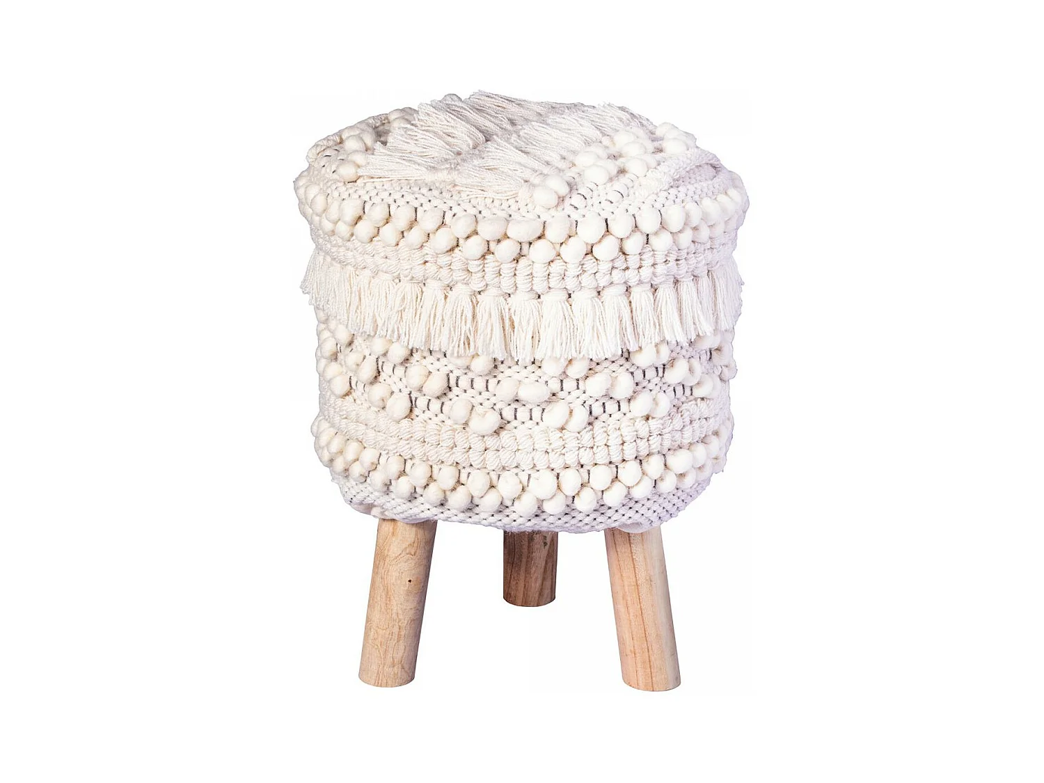 Tabouret semi artisanal en laine ZARI 35x35x47 naturel