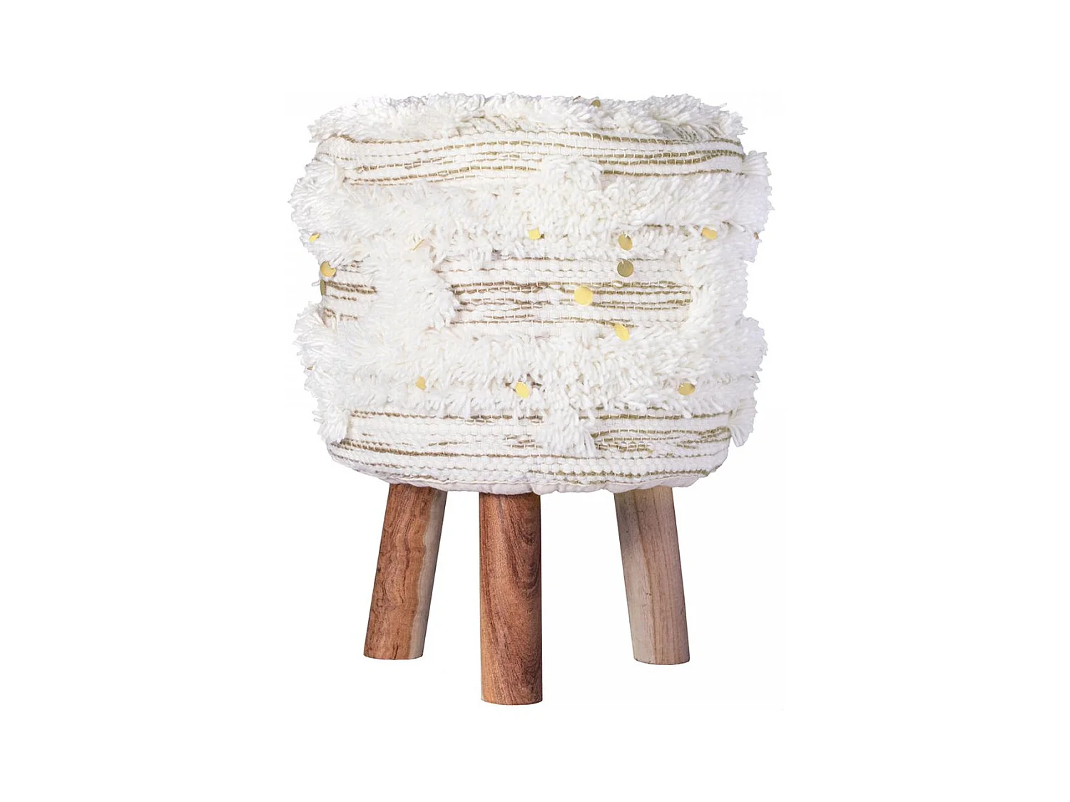 Tabouret semi artisanal en laine ZASI 35x35x47 crème