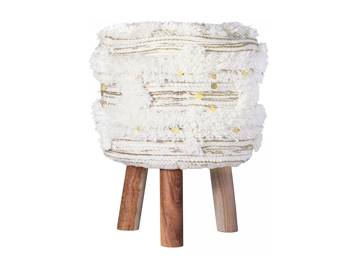 Tabouret semi artisanal en laine ZASI 35x35x47 crème