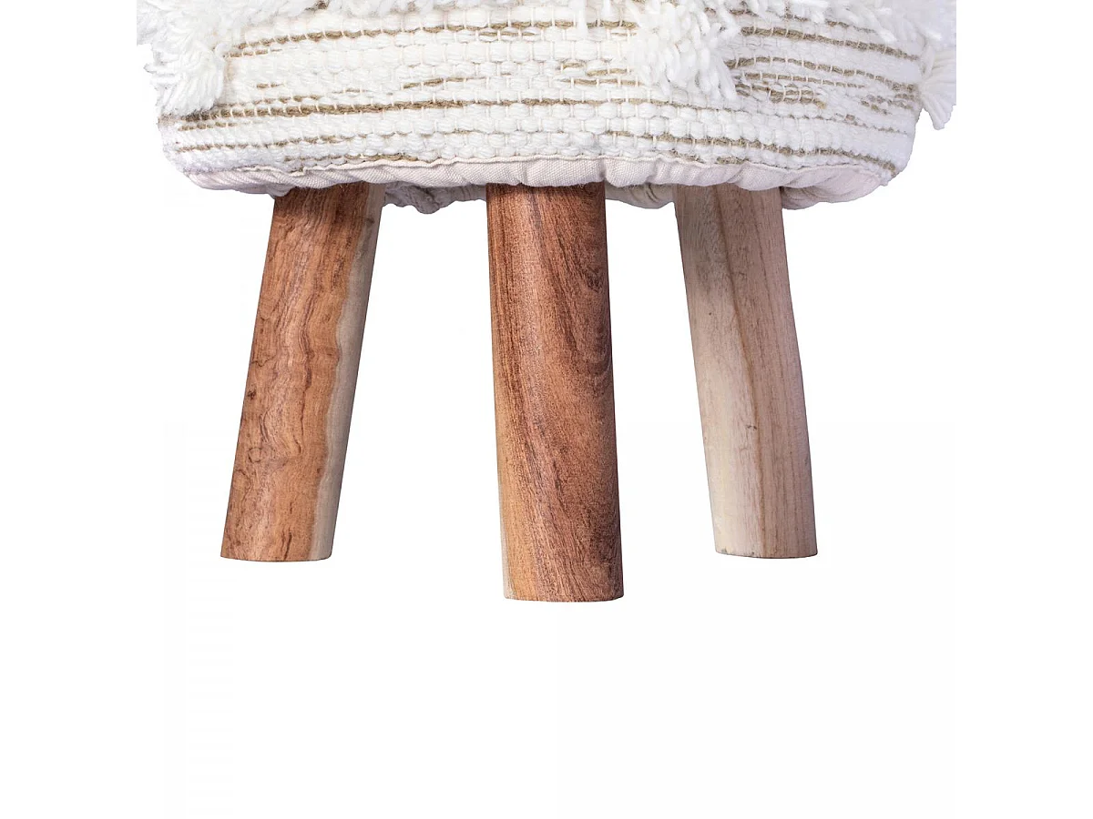 Tabouret semi artisanal en laine ZASI 35x35x47 crème