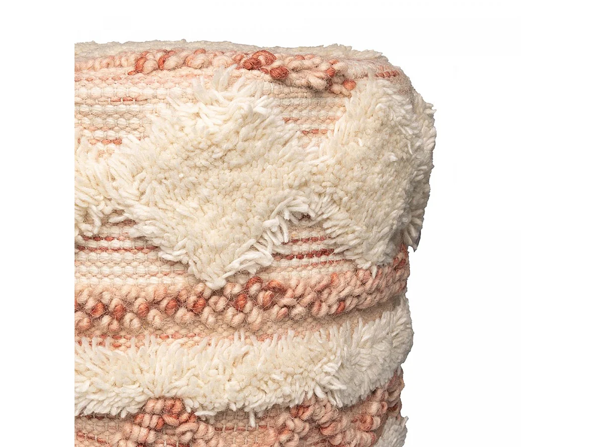 Tabouret semi artisanal en laine ZAGI 35x35x47 rose et crème