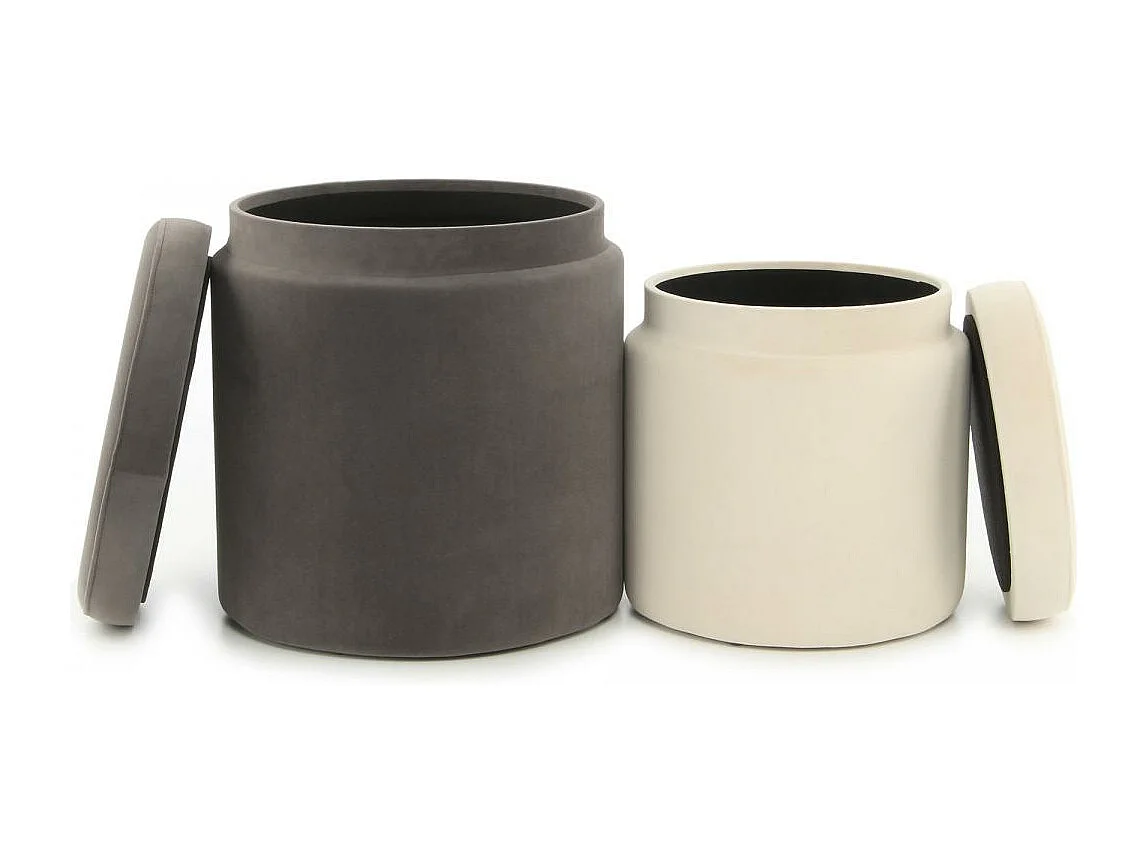 Tabouret semi artisanal LOT DE 2 ZAVE 33x33 gris et ivoire