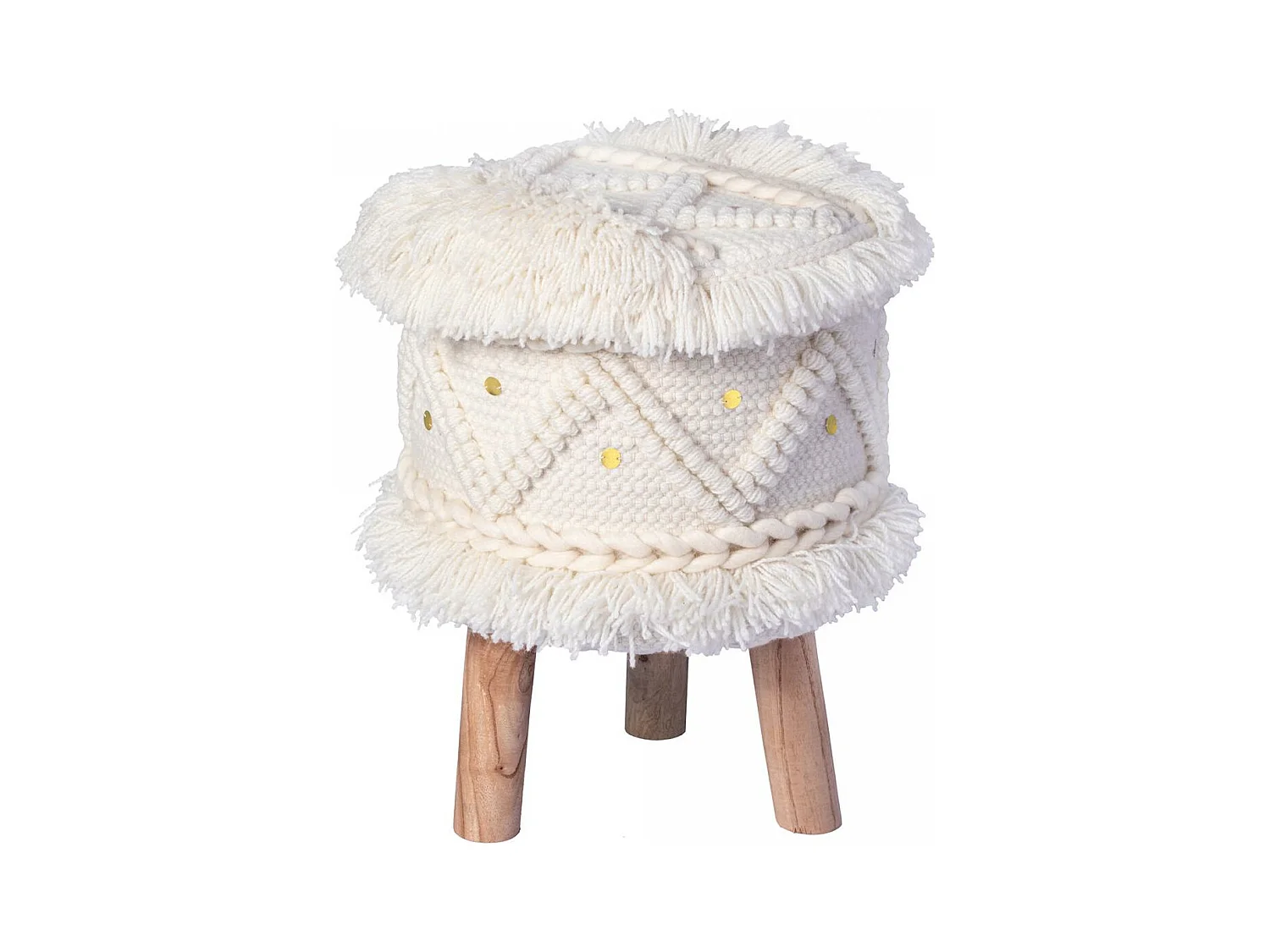 Tabouret semi artisanal en laine ZATI 35x35x47 crème