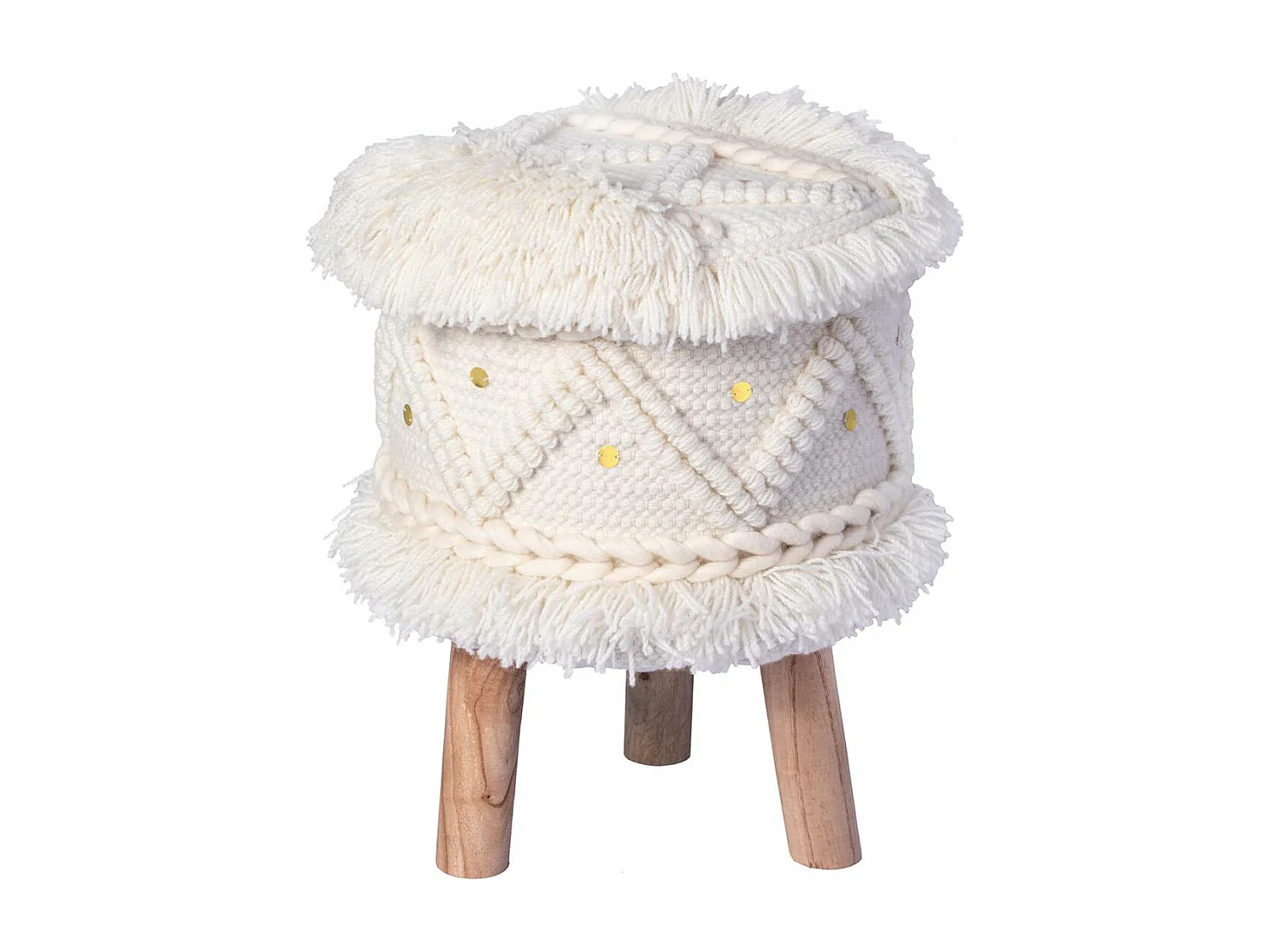 Tabouret semi artisanal en laine ZATI 35x35x47 crème