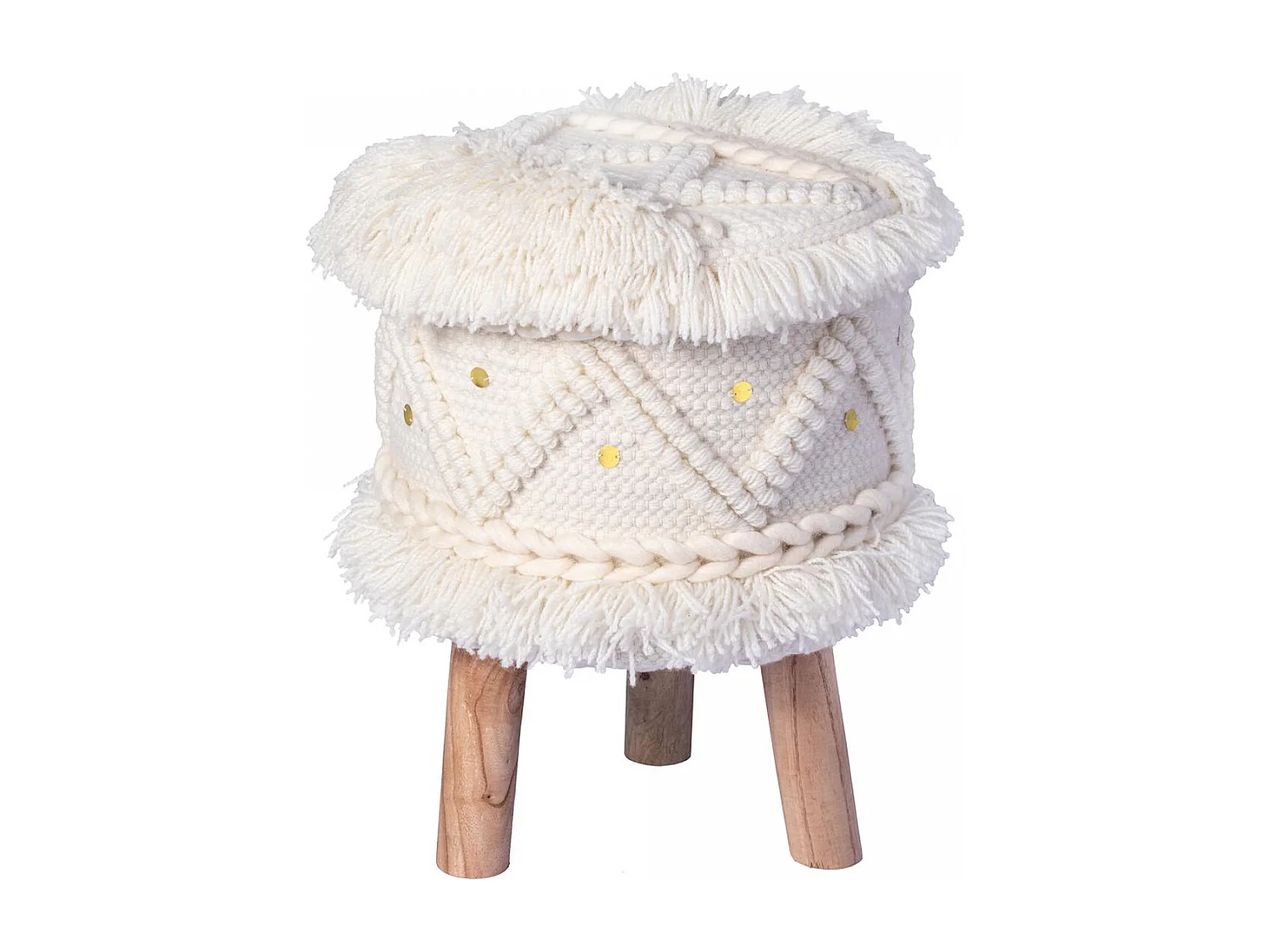 Tabouret semi artisanal en laine ZATI 35x35x47 crème