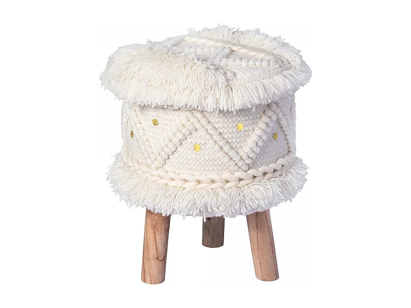 Tabouret semi artisanal en laine ZATI 35x35x47 crème