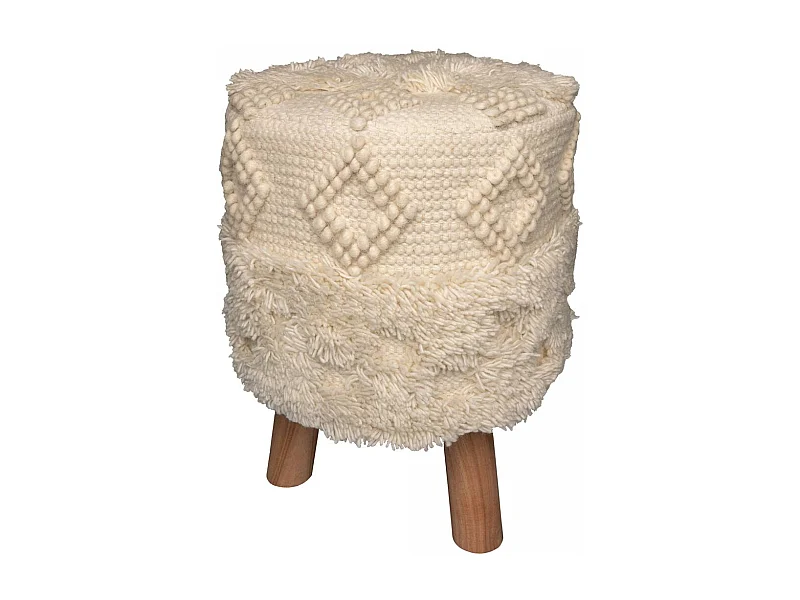 Tabouret semi artisanal en laine ZAFI 35x35x47 naturel