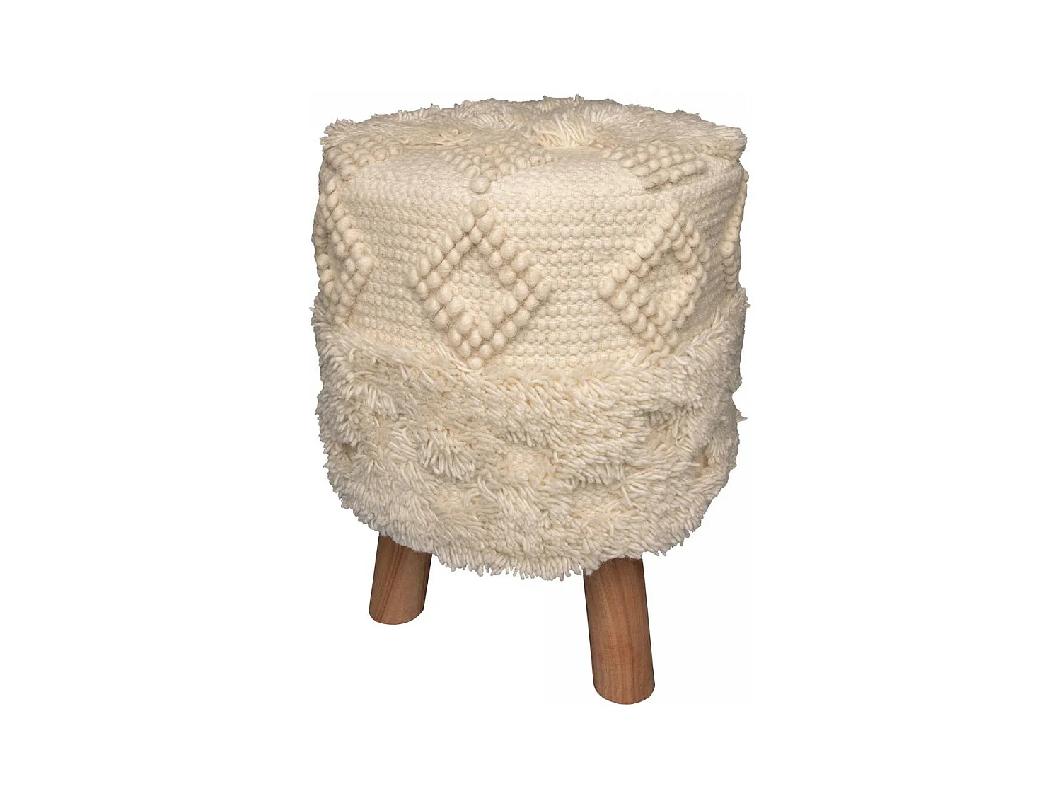 Tabouret semi artisanal en laine ZAFI 35x35x47 naturel