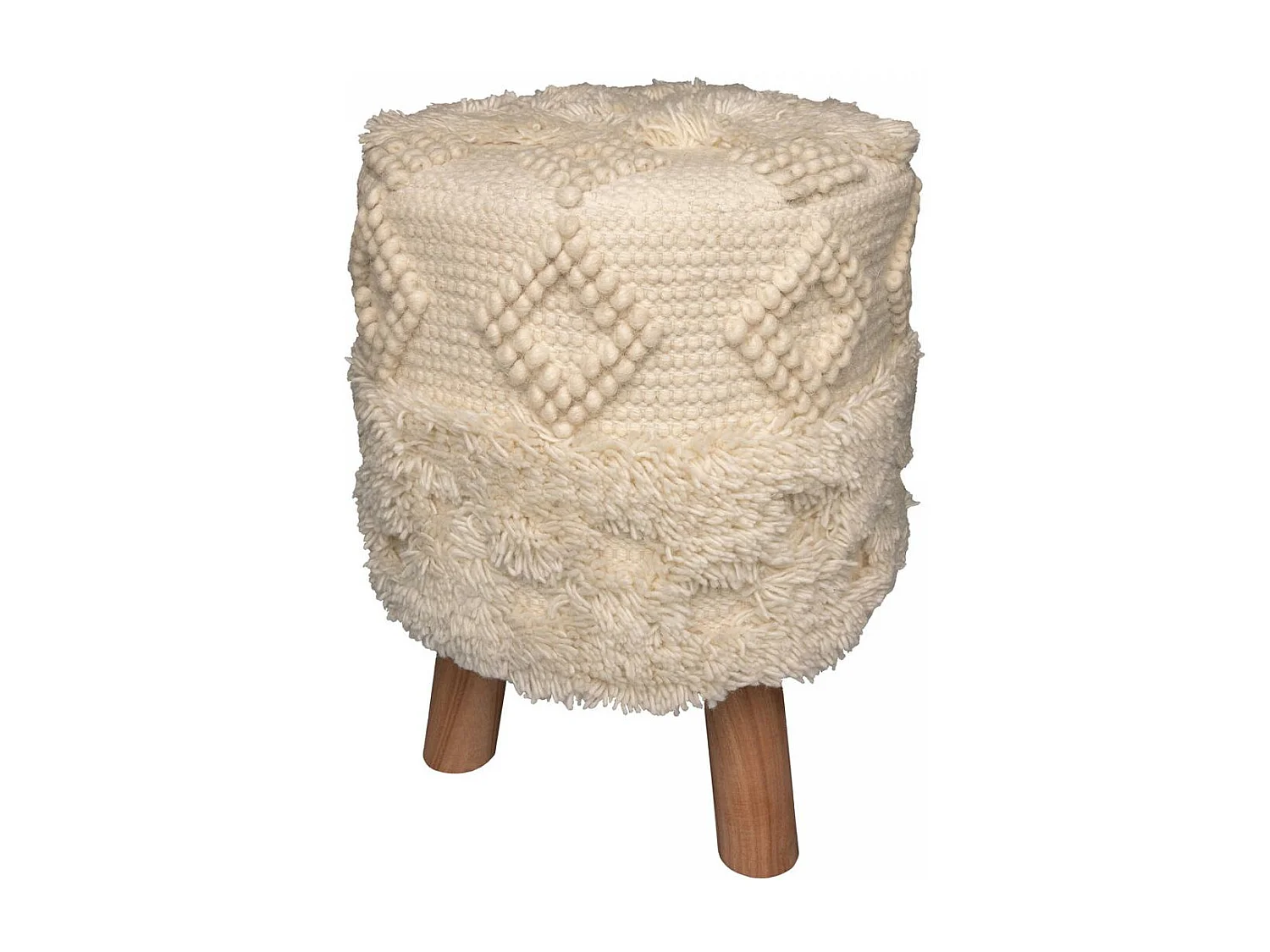 Tabouret semi artisanal en laine ZAFI 35x35x47 naturel