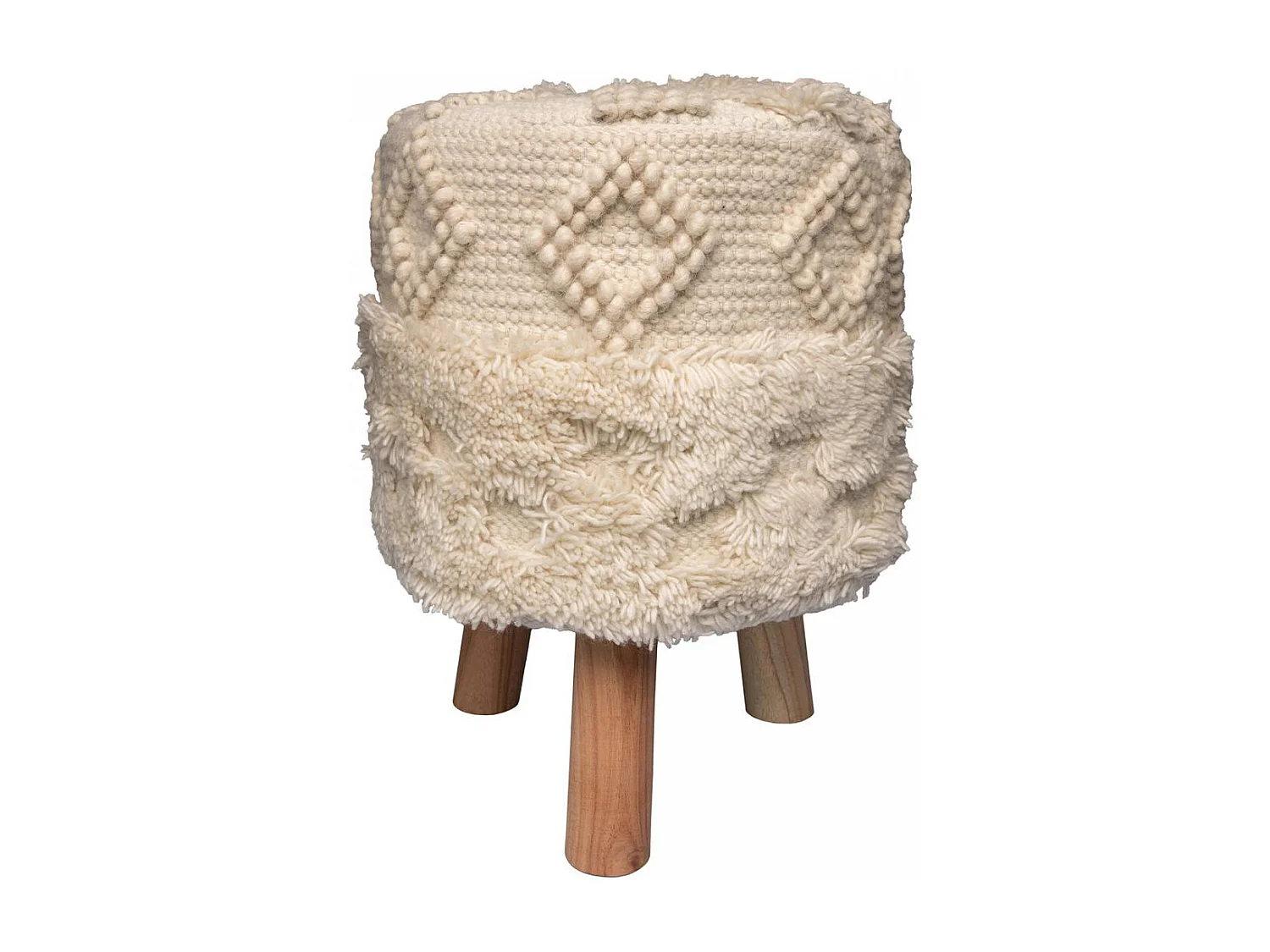 Tabouret semi artisanal en laine ZAFI 35x35x47 naturel