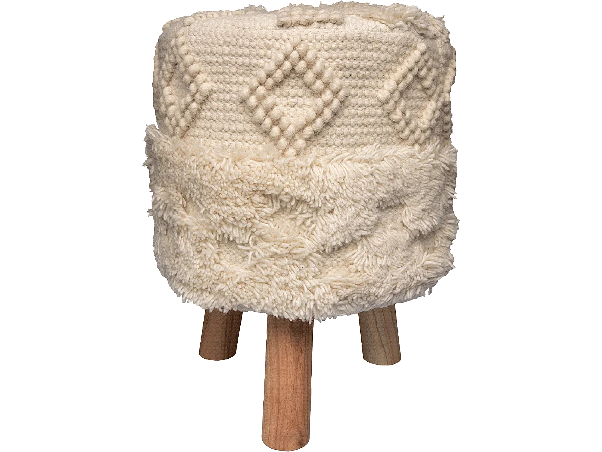 Tabouret semi artisanal en laine ZAFI 35x35x47 naturel