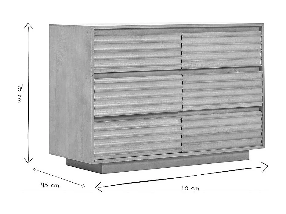 Commode en bois manguier massif 6 tiroirs L110 MATCHA
