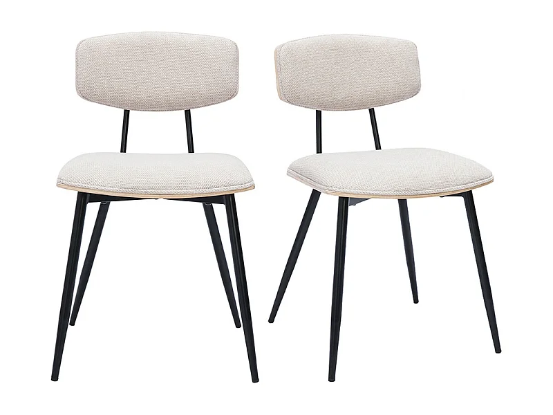 Sillas vintage de madera clara de roble, asientos de tela de terciopelo beige y metal negro (juego de 2) JOLINE
