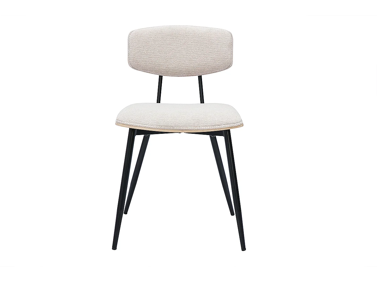Chaises vintage en bois clair chêne assises tissu chenille beige et métal noir (lot de 2) JOLINE