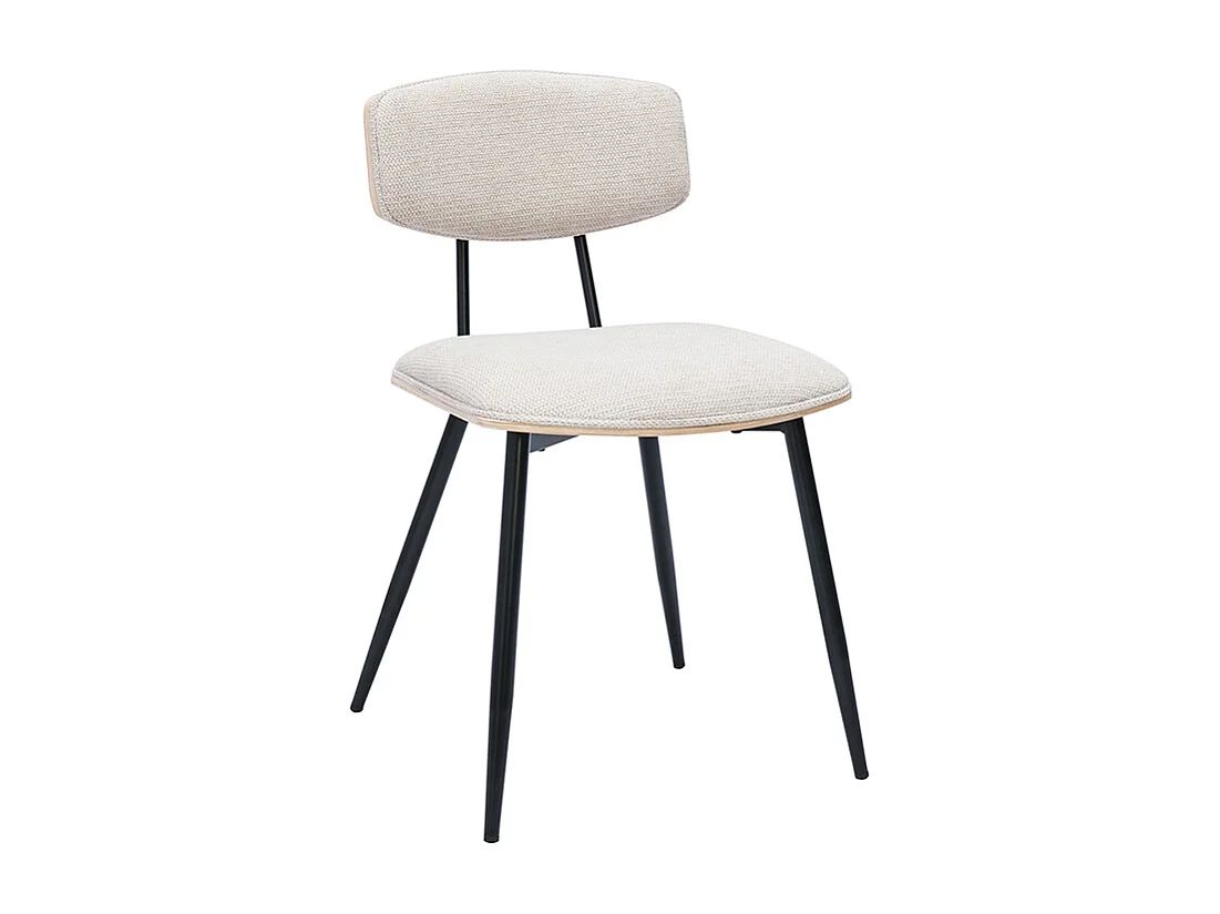 Chaises vintage en bois clair chêne assises tissu chenille beige et métal noir (lot de 2) JOLINE