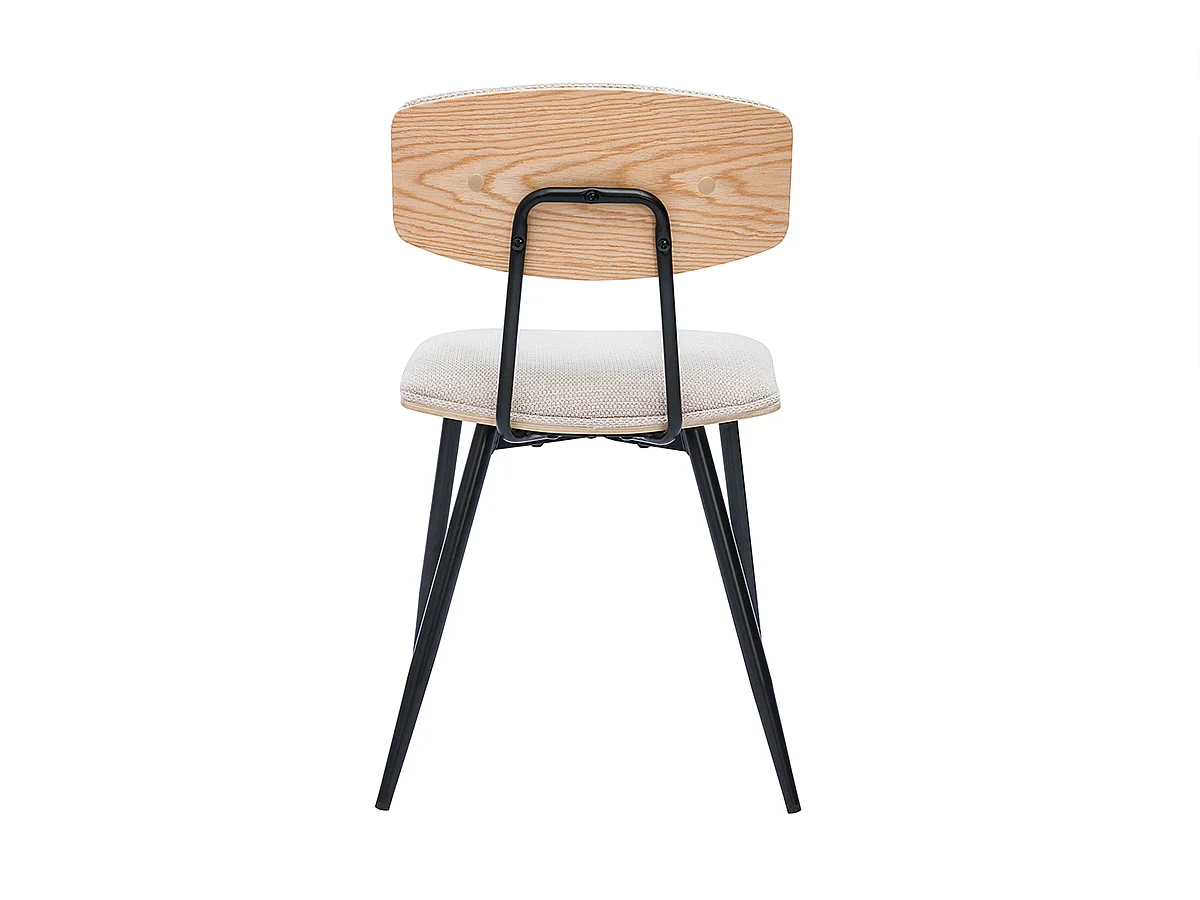 Chaises vintage en bois clair chêne assises tissu chenille beige et métal noir (lot de 2) JOLINE