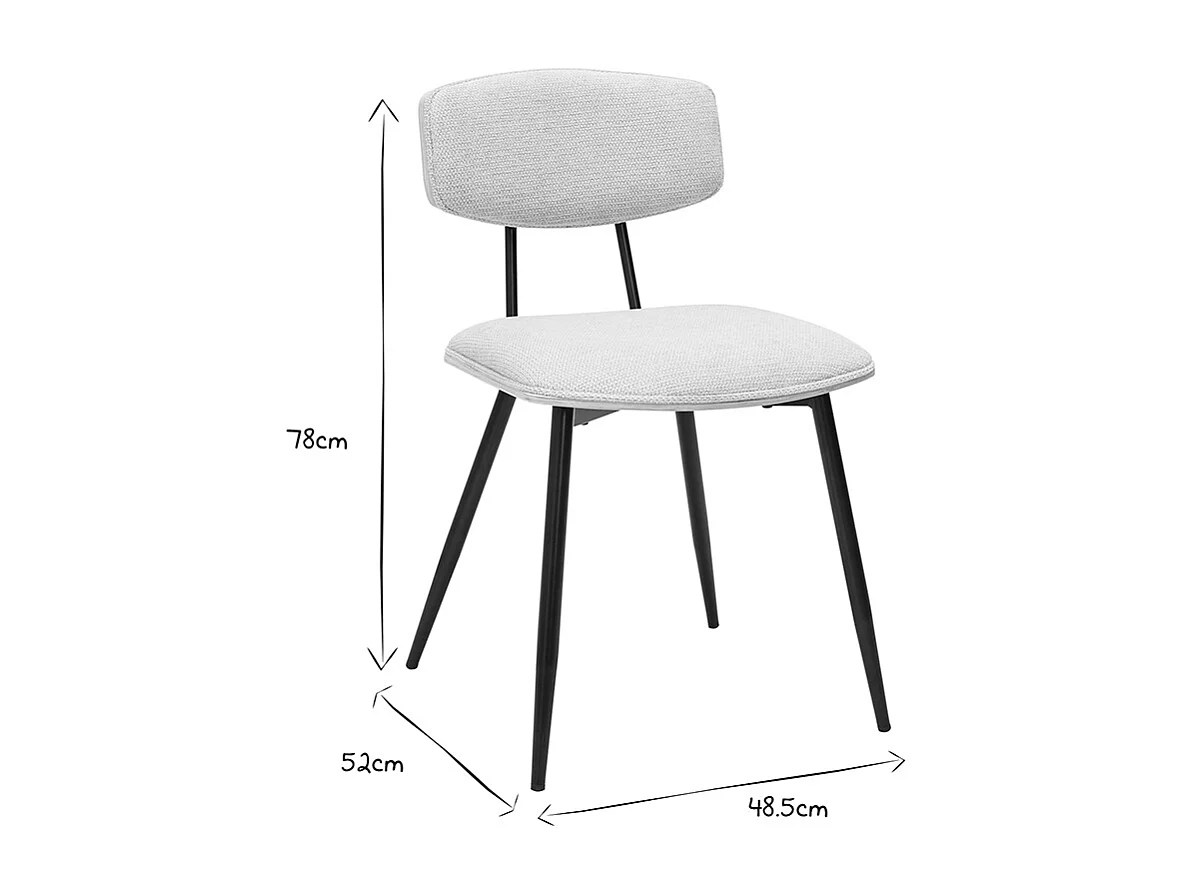 Chaises vintage en bois clair chêne assises tissu chenille beige et métal noir (lot de 2) JOLINE