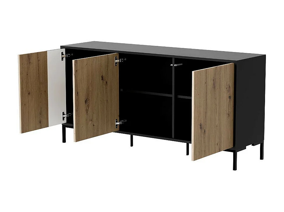 Aparador Polo negro y madera 3 puertas 150 cm