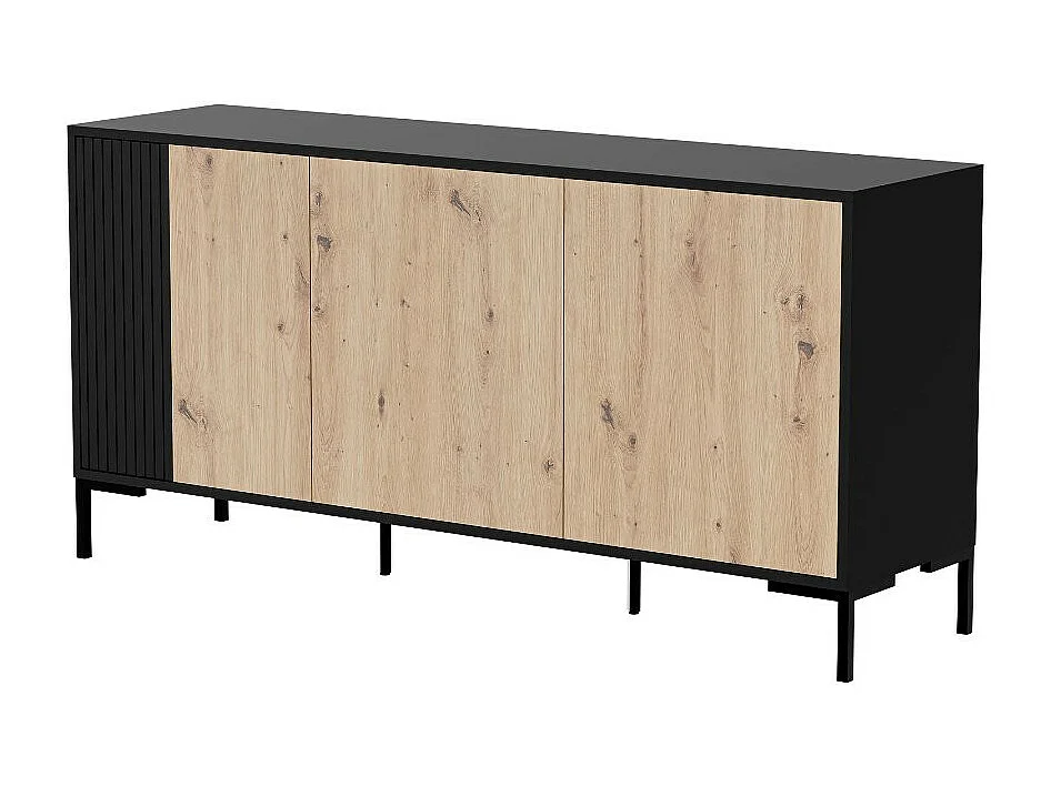 Buffet 150 cm 3 portes noir et bois Polo