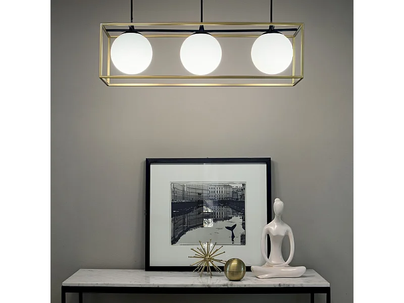 Hedendaagse Lingotto hanglamp van metaal en messing met 3 E14-lampen