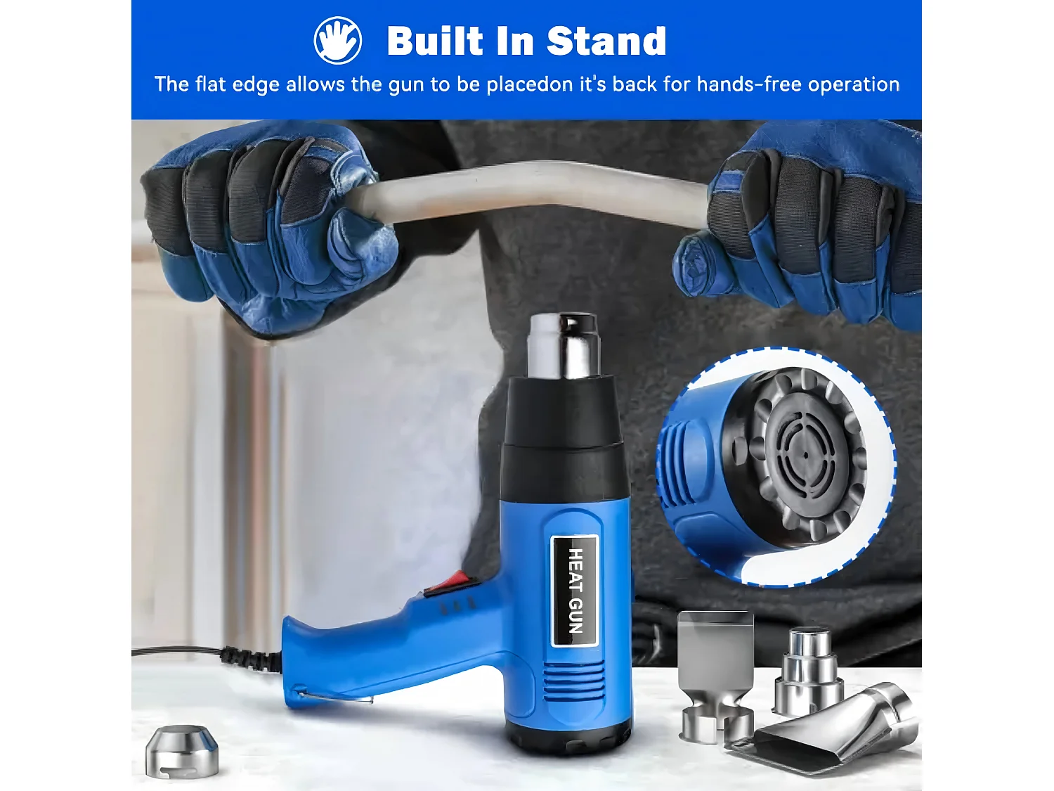 Décapeur thermique 2000W, 2 niveaux chauffage 300°C/600°C, avec 4 buses, pour au chauffage, au dégivrage et à la soudure, 24.5x17.5cm