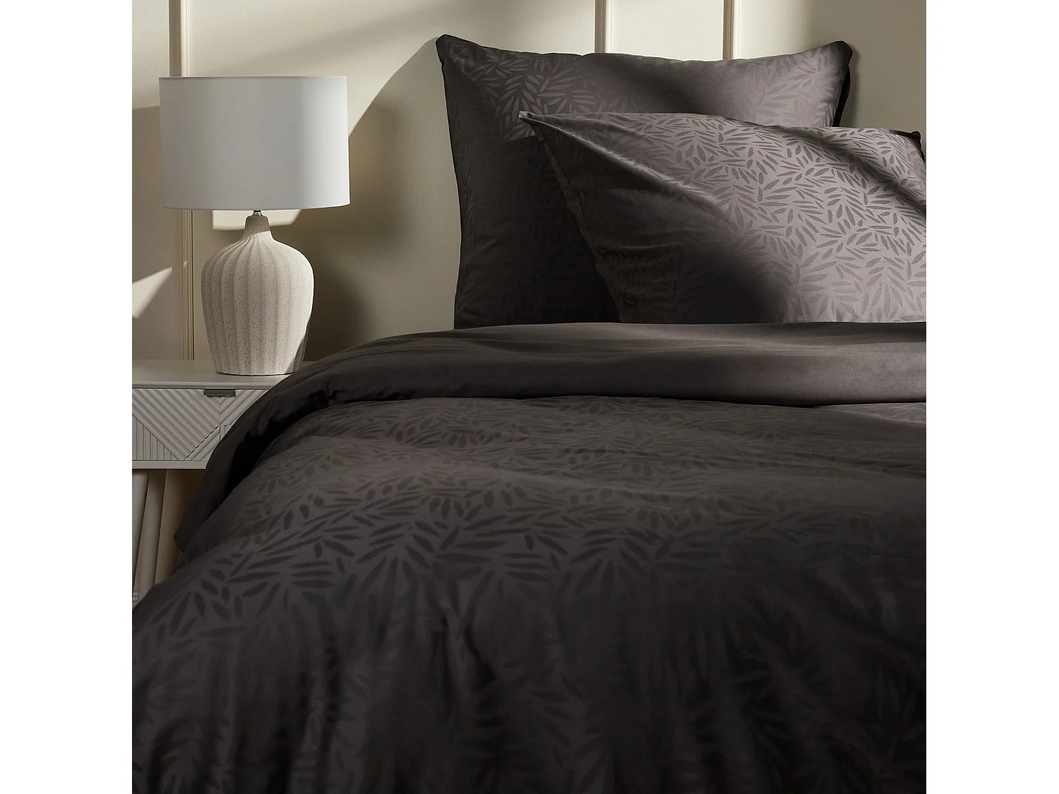 Baumwoll-Jacquard-Bettwäsche Scuba dunkelgrau 160 x 200
