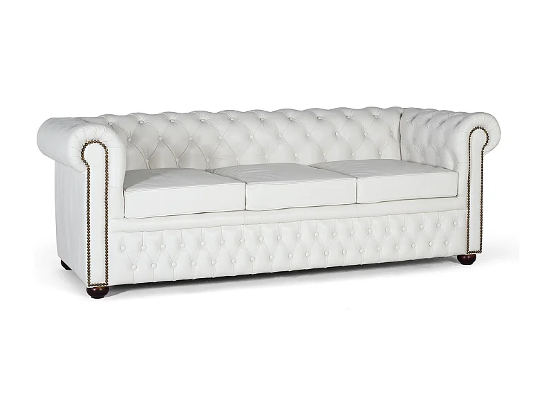 Canapé Chester trois places recouvert de cuir naturel blanc