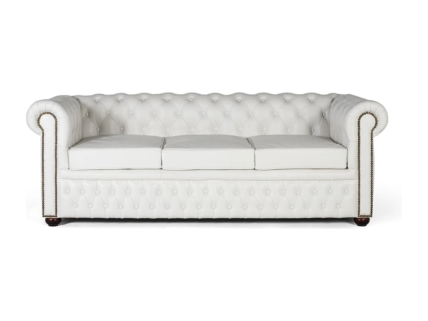 Canapé Chester trois places recouvert de cuir naturel blanc