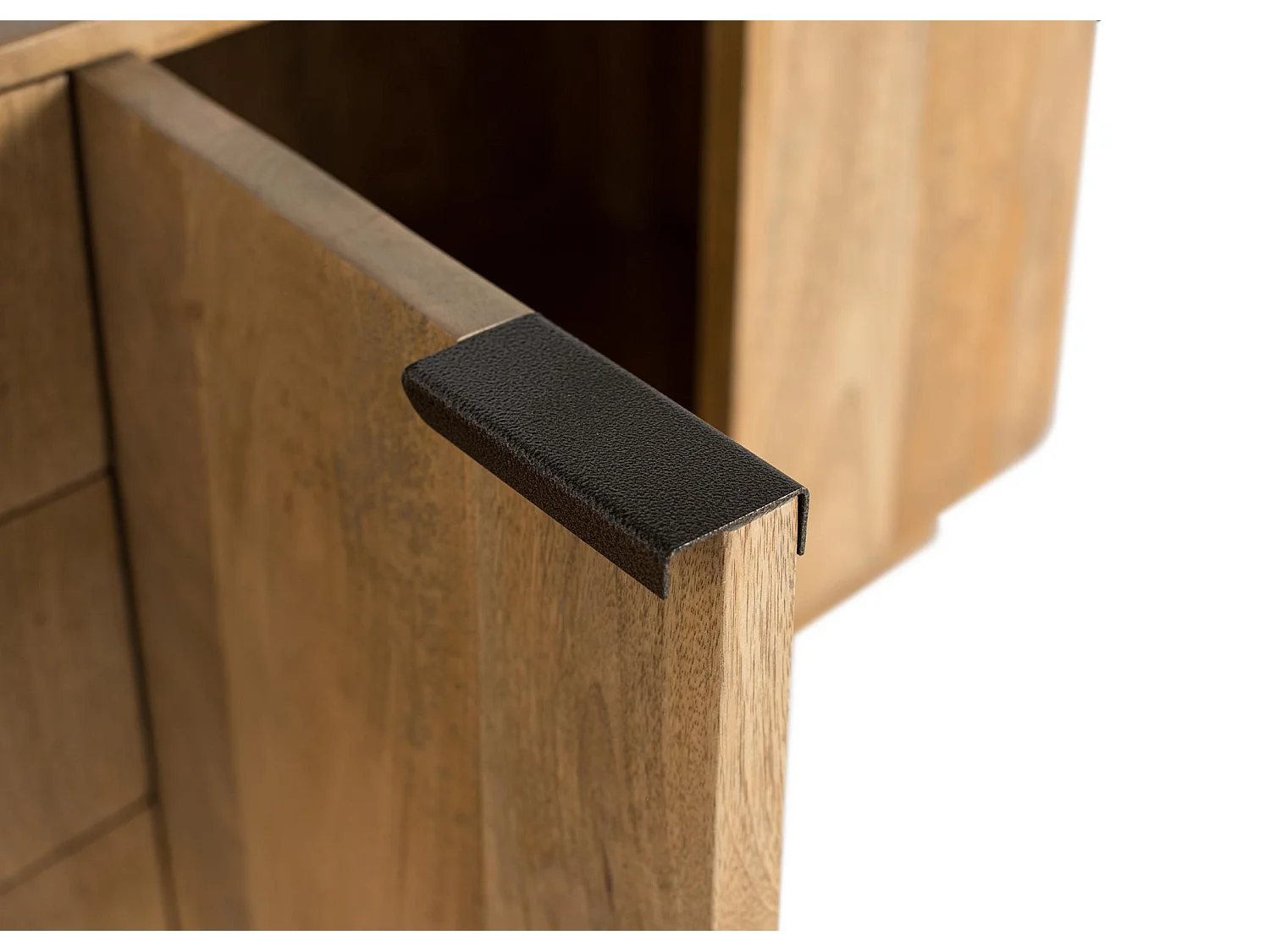 Móvel de TV em madeira de manga na cor natural com cantos arredondados