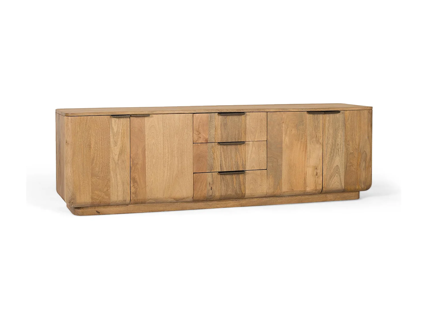 Meuble TV en bois de manguier de couleur naturelle avec coins arrondis