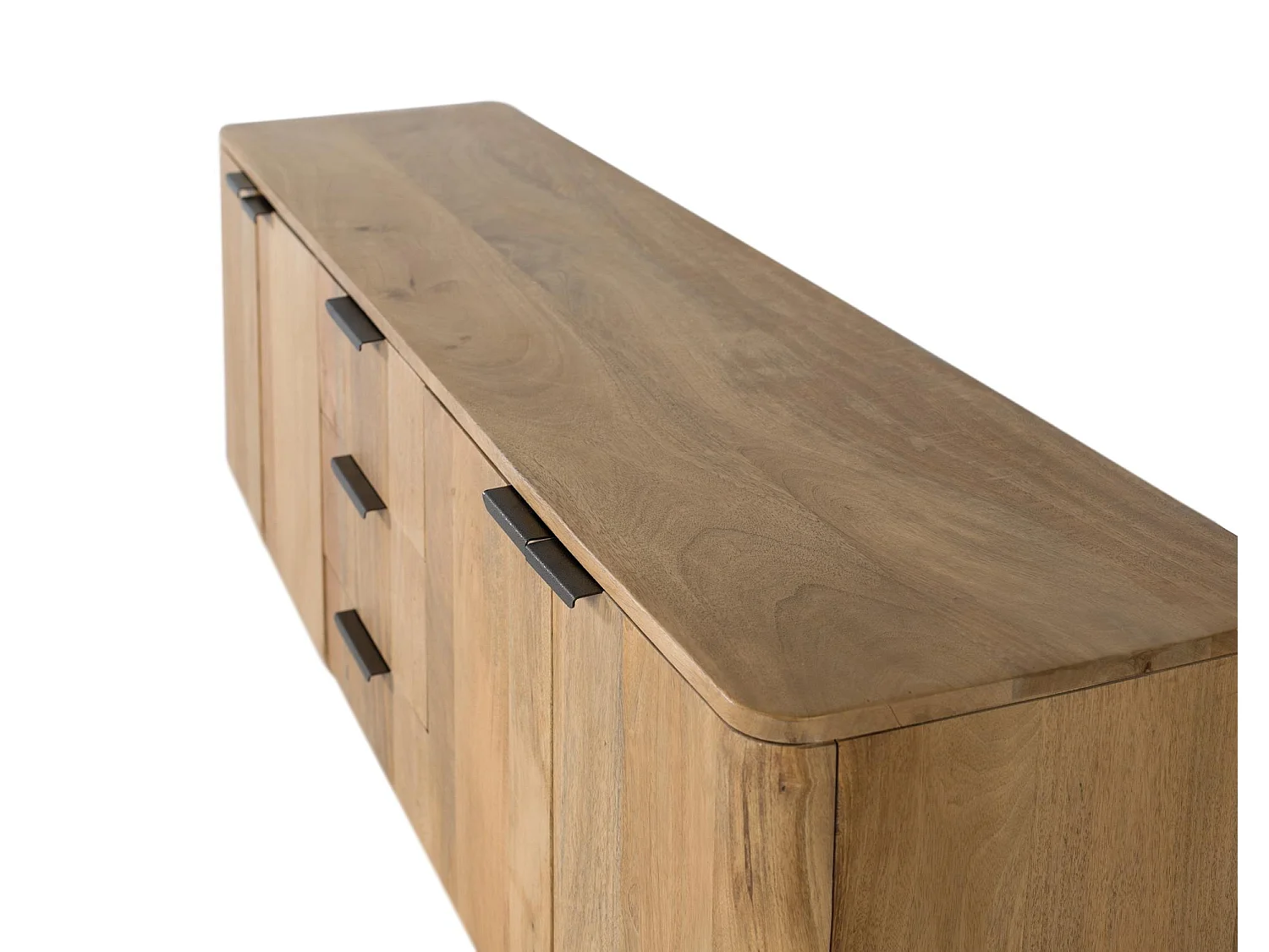 Meuble TV en bois de manguier de couleur naturelle avec coins arrondis