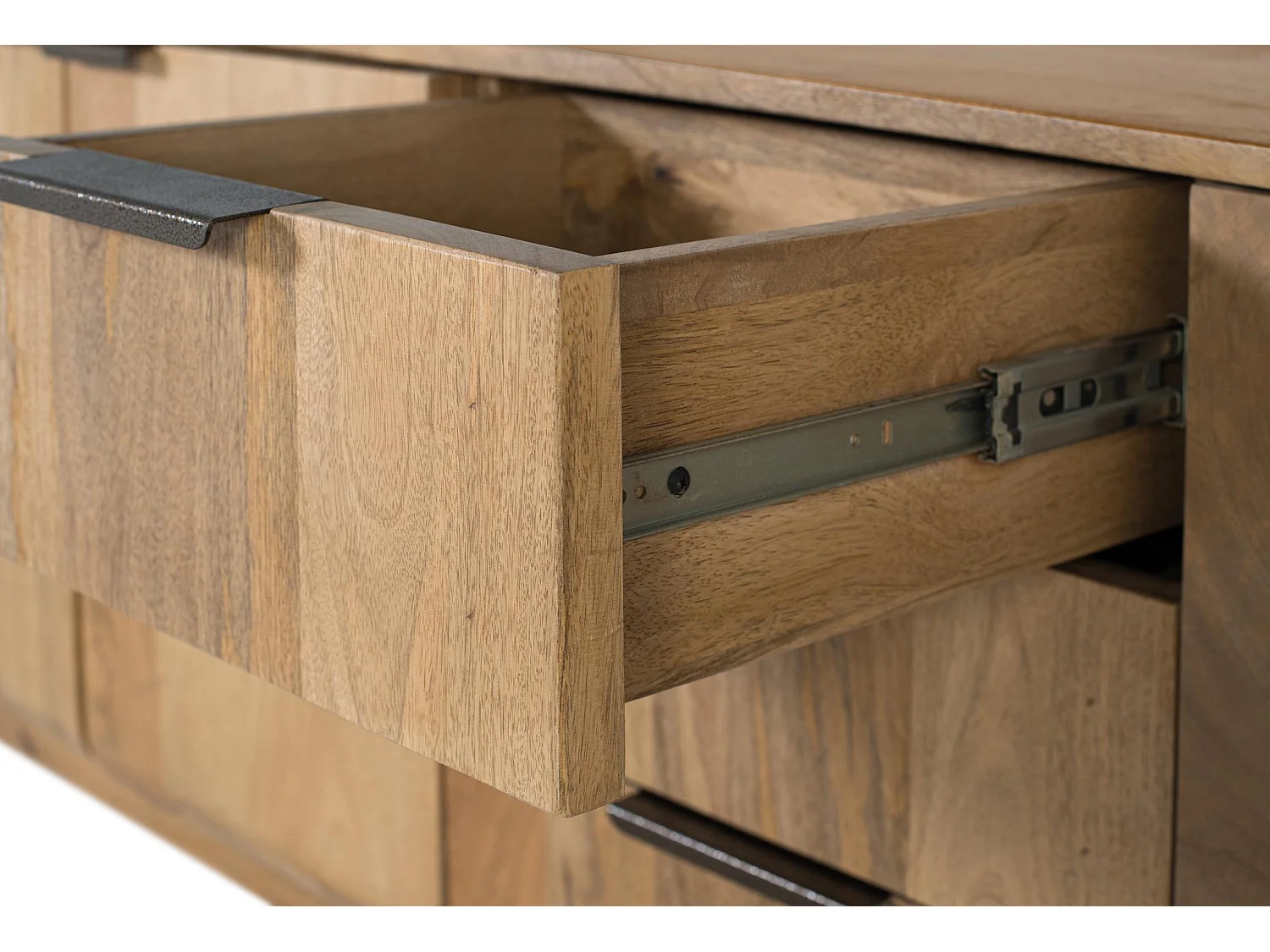 Meuble TV en bois de manguier de couleur naturelle avec coins arrondis