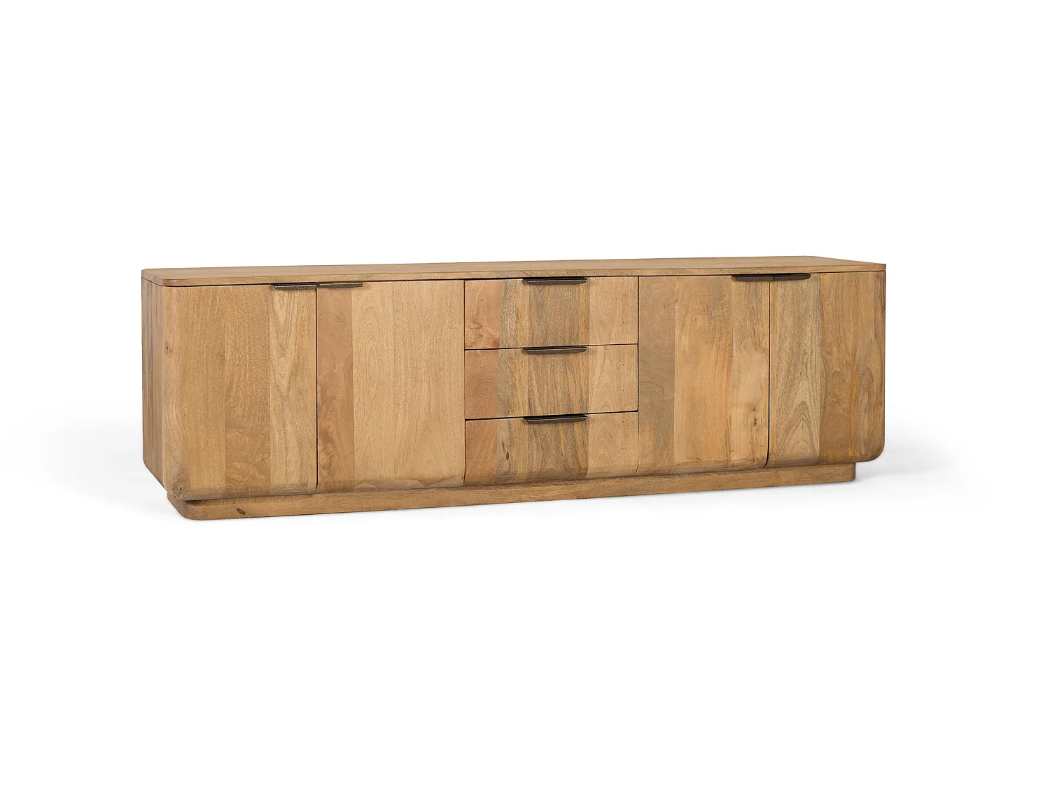 Mueble tv madera de mango en color natural con esquinas redondeadas