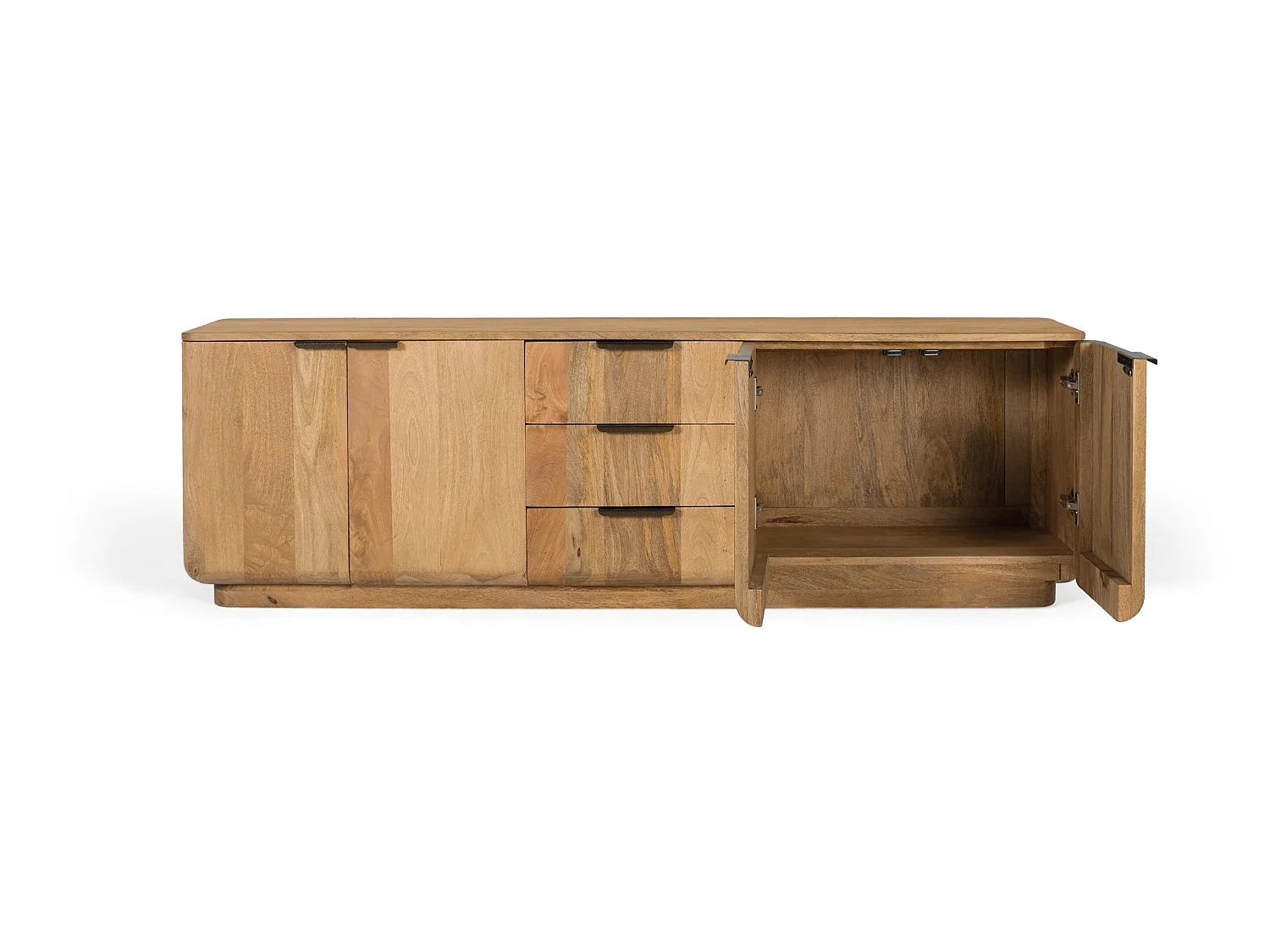 Mueble tv madera de mango en color natural con esquinas redondeadas