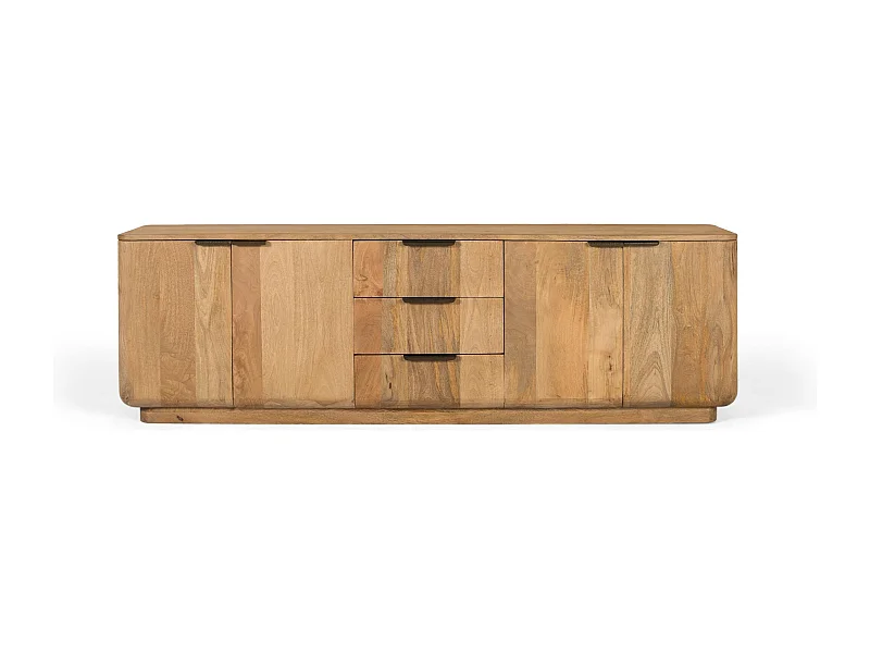 TV-Schrank aus Mangoholz in Naturfarbe mit abgerundeten Ecken