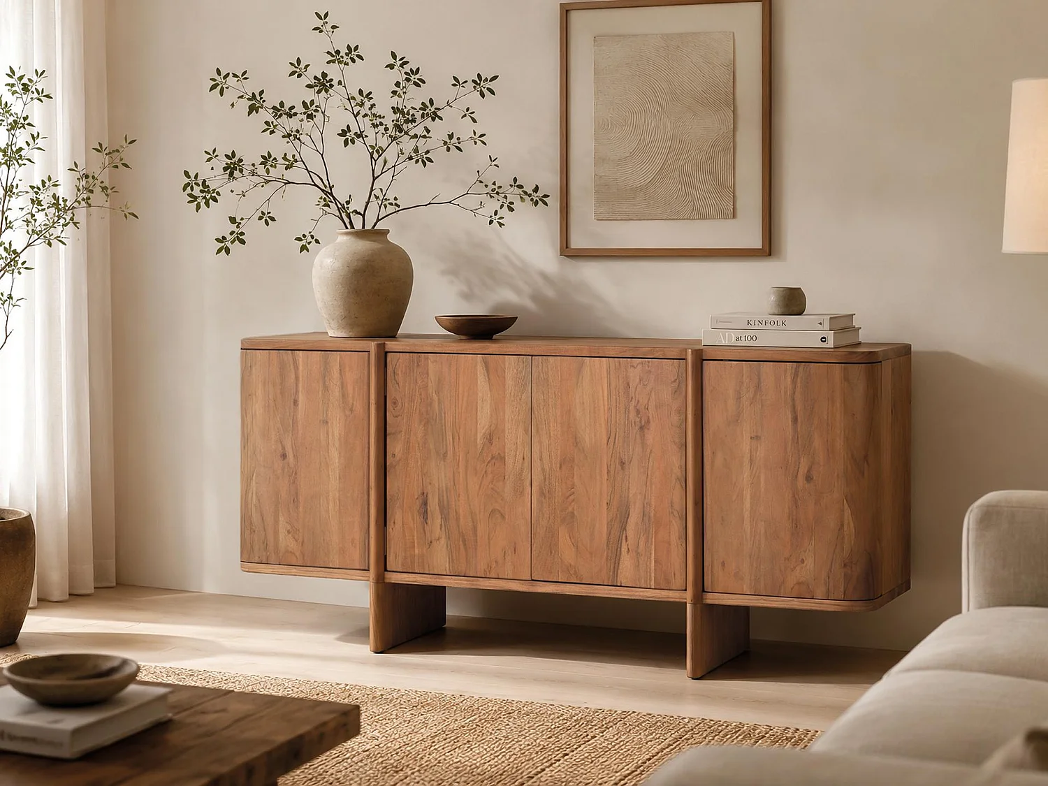 Buffet en bois d'acacia de style rustique moderne - 79 x 170 x 40
