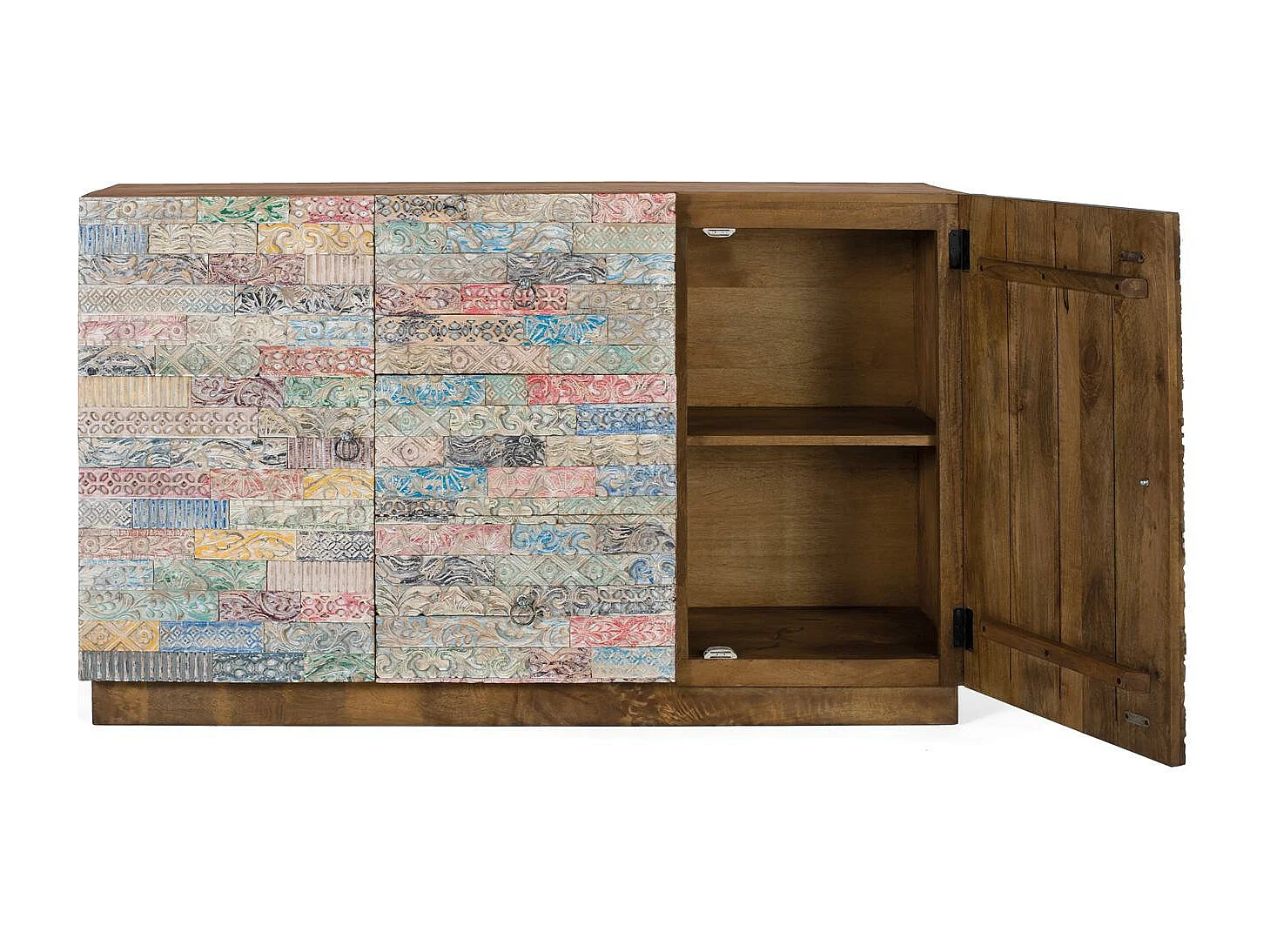 Buffet en bois massif avec deux portes et trois tiroirs