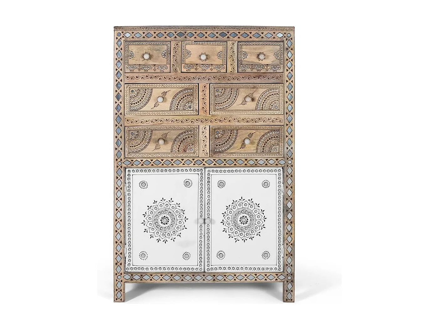 Buffet en bois de manguier et MDF et détails peints à la main