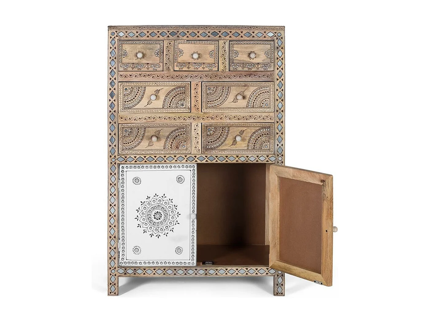 Buffet en bois de manguier et MDF et détails peints à la main