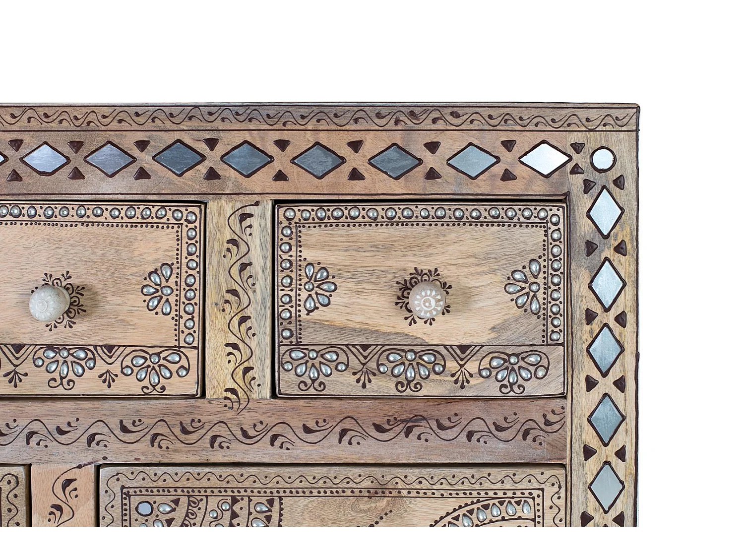 Buffet en bois de manguier et MDF et détails peints à la main