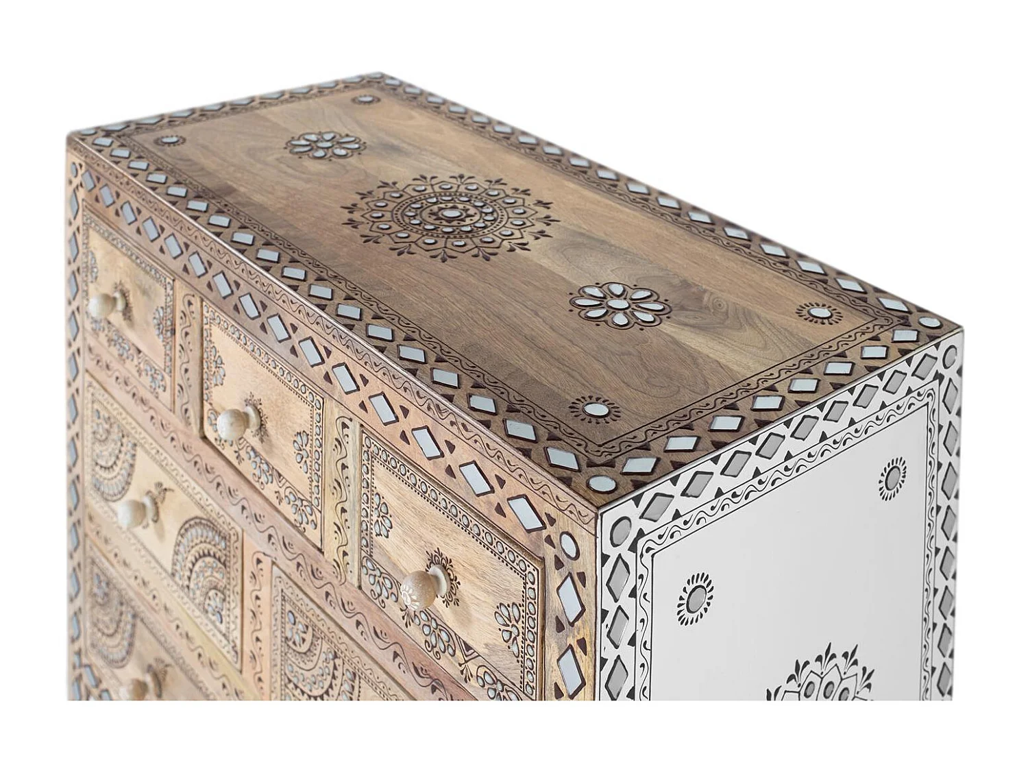 Buffet en bois de manguier et MDF et détails peints à la main